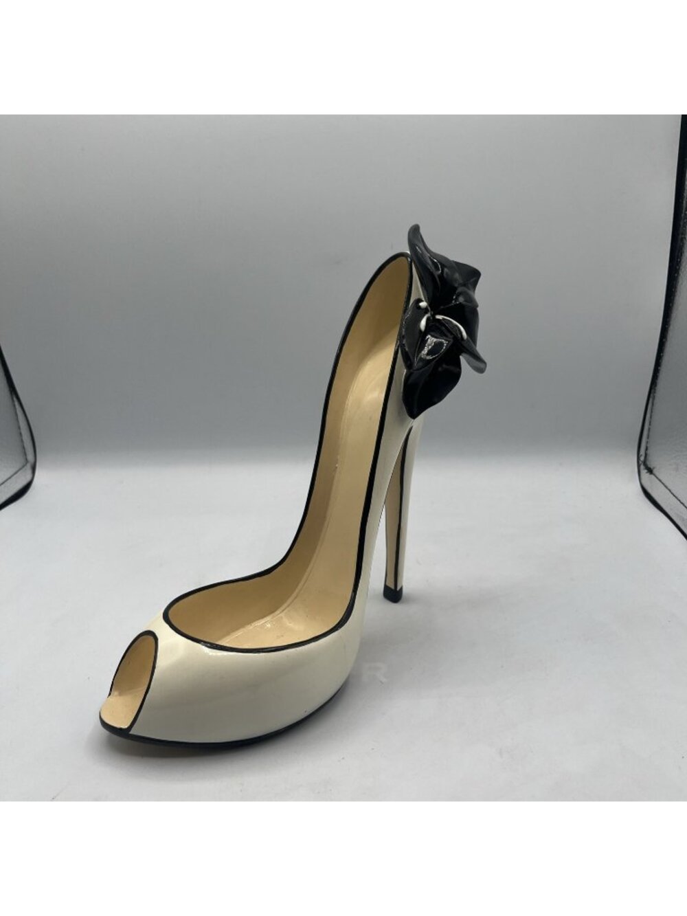 WINE BOTTLE HOLDER Wild Eye Designs White and Black Peep Toe Stiletto High Heel